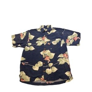 Tommy Bahama Mens Silk Hawaiian Shirt Blue Floral Button Up Short Sleeve Size S